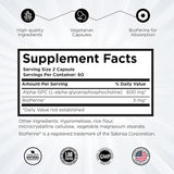 Suplemento Alpha GPC + BioPerine, 600mg, Nootrópico para Memoria