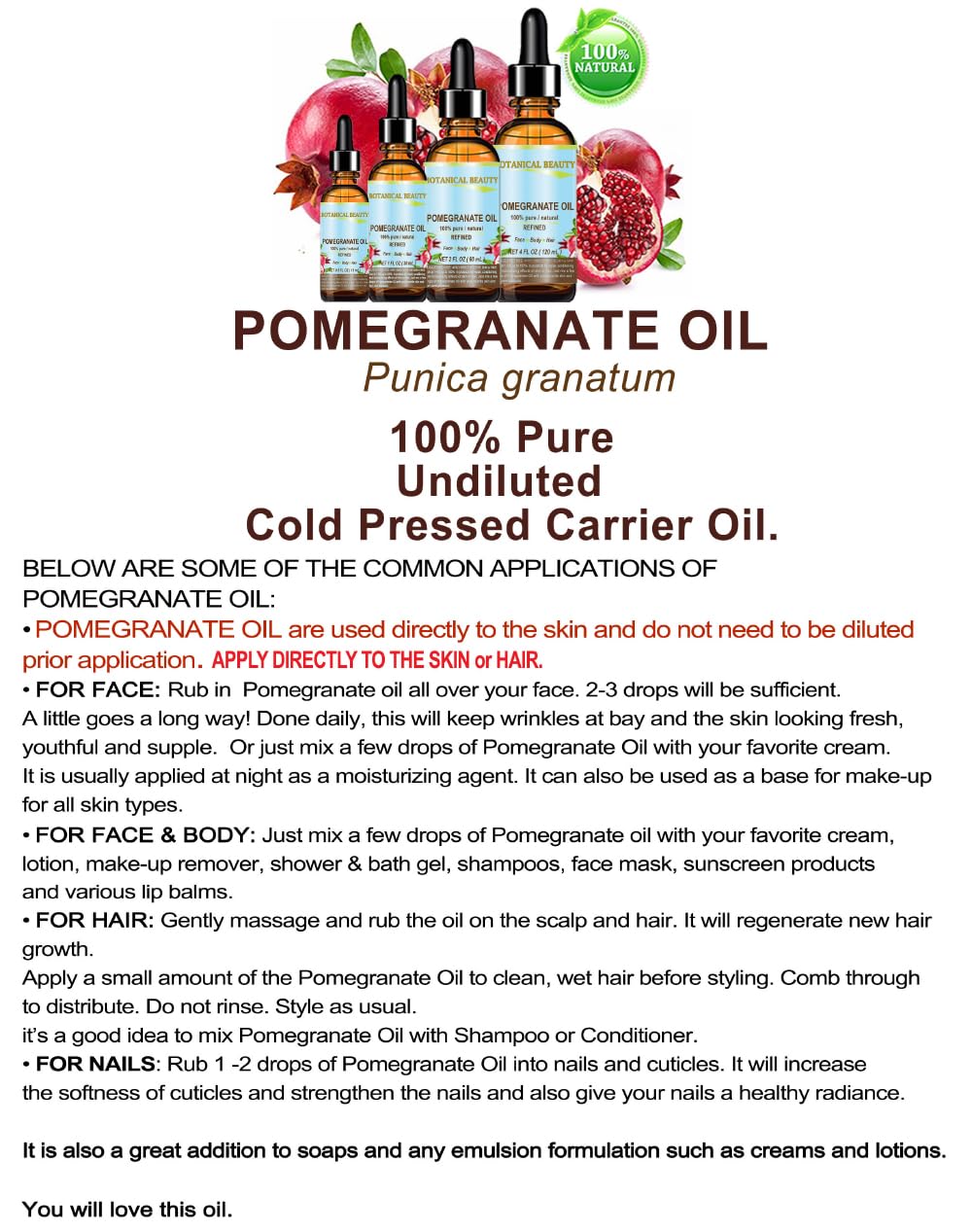 Aceite de Granada Puro Natural Prensado en Frío para Piel