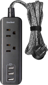 Caja de enchufes de viaje con 3 puertos USB de carga (3,1 A, 15 W) y 2 tomacorrientes, estación de carga de escritorio con cable de extensión trenzado de 5 pies, enchufe plano, portátil para hotel, crucero, hogar y oficina