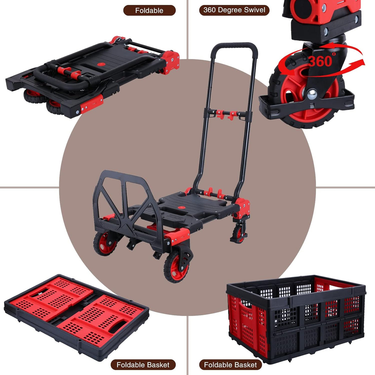 Carretilla Plegable 2 en 1, 330LBS, Ruedas, Mango Retráctil