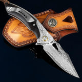 Cuchillo de bolsillo Damasco para hombr hecho a mano