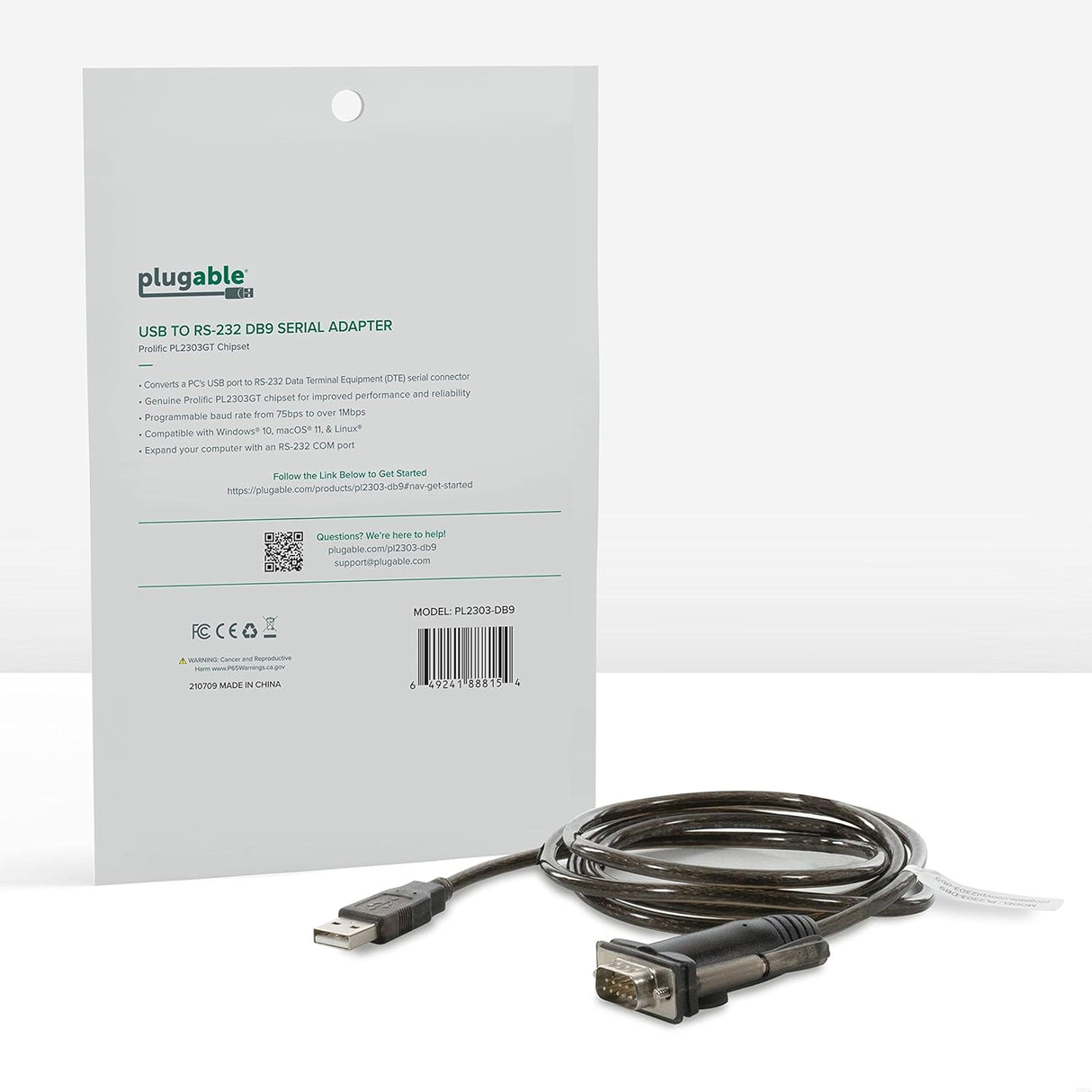 Adaptador USB a Serial Plugable, RS-232, Prolific PL2303GT