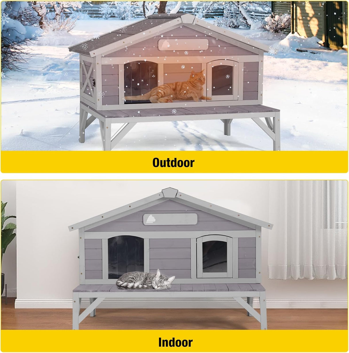 Casa para Gatos Aivituvin, Refugio de Madera 100% para Invierno