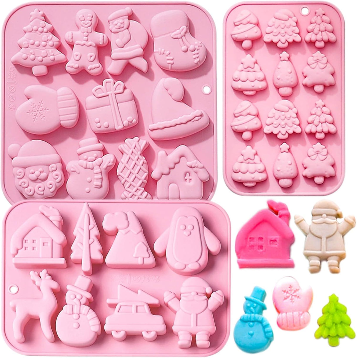 Molde de Silicona Navideño 3 Pack, Ideal para Chocolates y Jabon