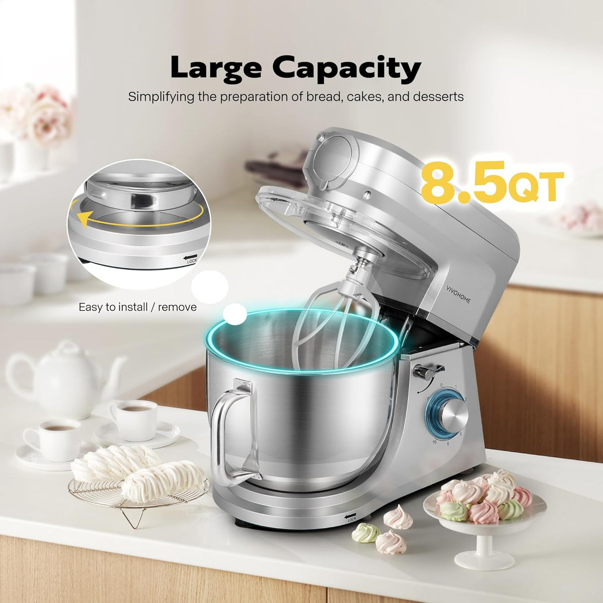 Batidora Multifuncional VIVOHOME 6 en 1 8.5qt 660W 10 Velocidades