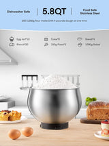 Batidora de Pie FOHERE 5.8QT, Acero Inoxidable, 6 Velocidades