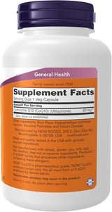 Suplemento CoQ10 60 mg NOW, Grado Farmacéutico, 180 Cápsulas
