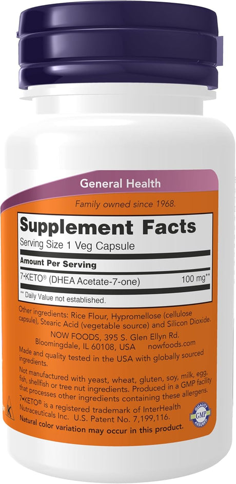 Suplementos 7-Keto de NOW Foods, 100 mg, 60 cápsulas veganas