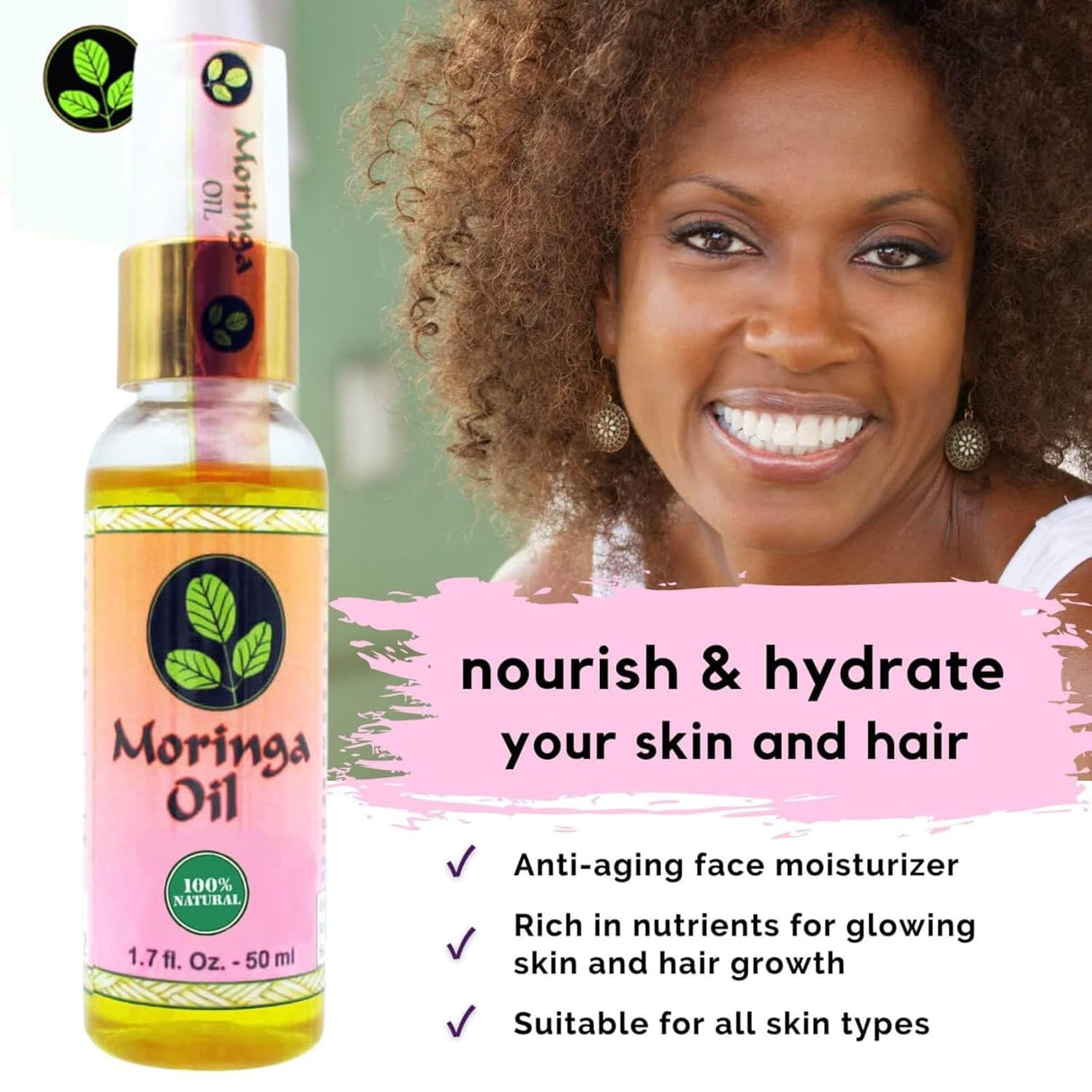 Aceite de Moringa Puro 100% Prensado en Frío para Cara y Cuerpo