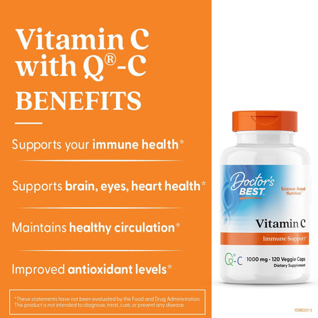 Vitamina C con Q-C Doctor's Best 1000mg Vegana, Sin Gluten (120)
