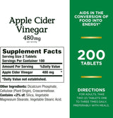 Tabletas de vinagre de sidra de manzana, 480mg por porción