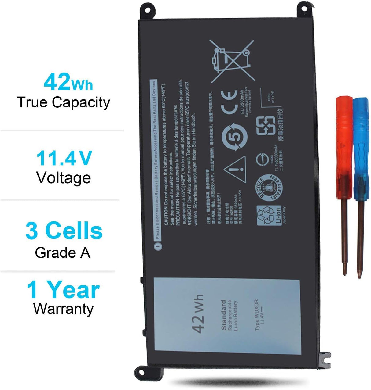 Batería WDXOR de 42 Wh de 11.4 V para Dell Inspiron 13 7375