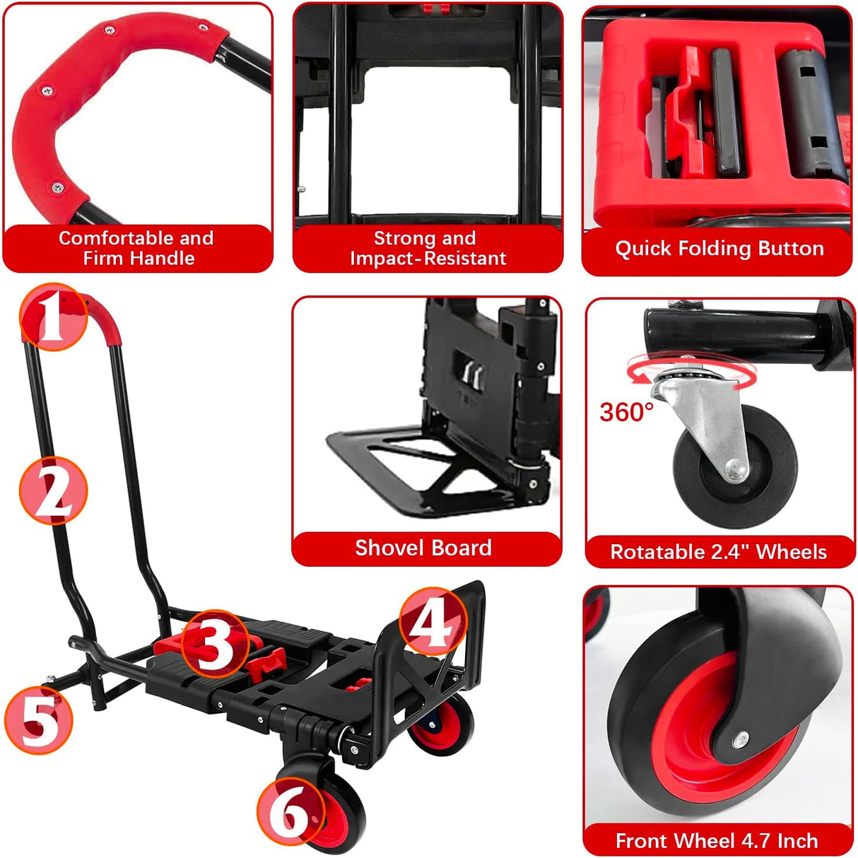 Carretilla Plegable, Marca XYZ, Ruedas de Goma, 264lbs Capacidad