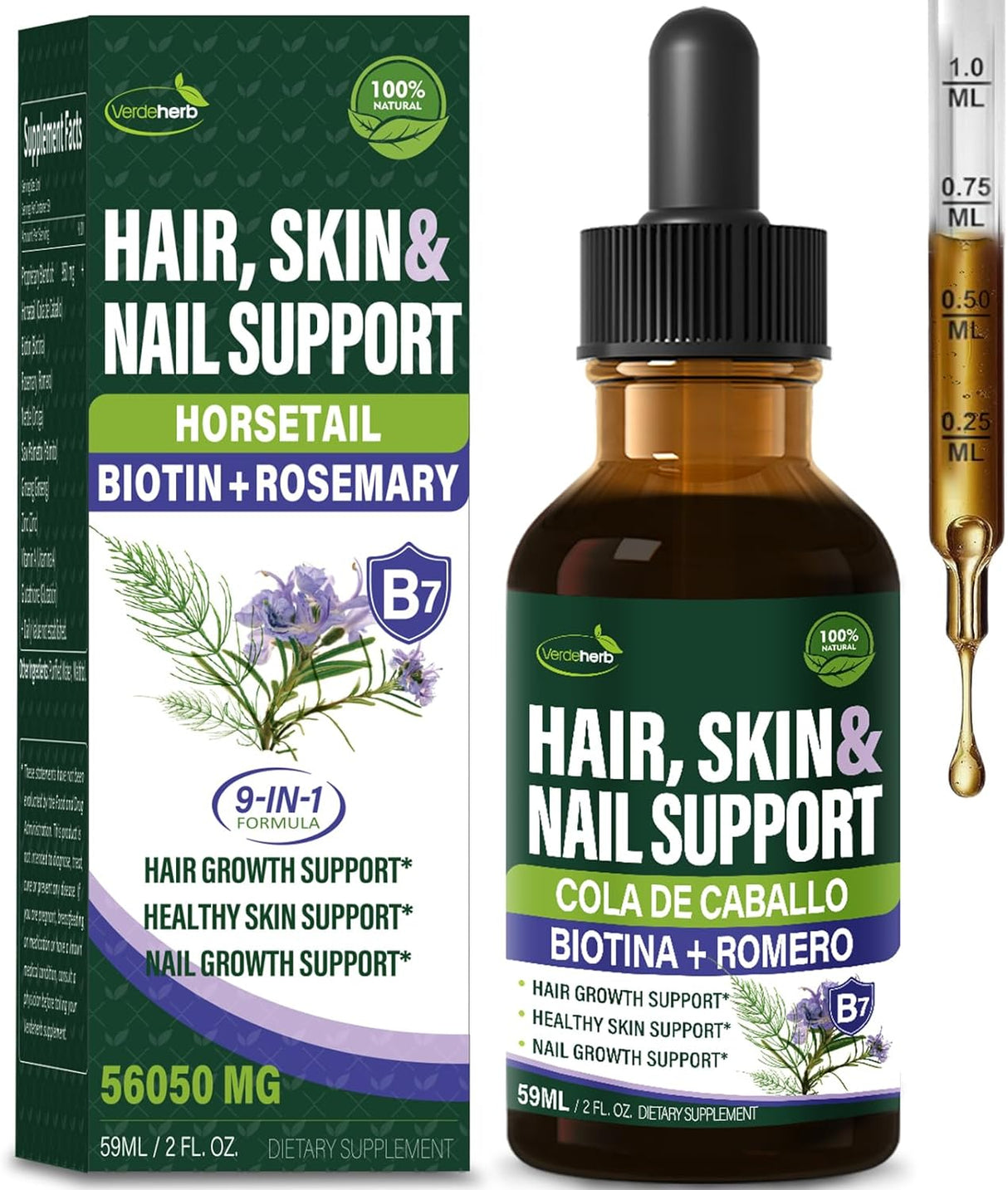 Gotas Cola Caballo Romero Biotina para Cabello Uñas y Piel