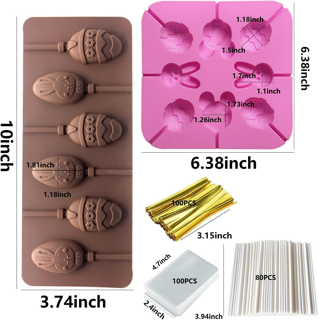 Moldes de Silicona para Lollipops, 2 Pack, con 80 Palitos