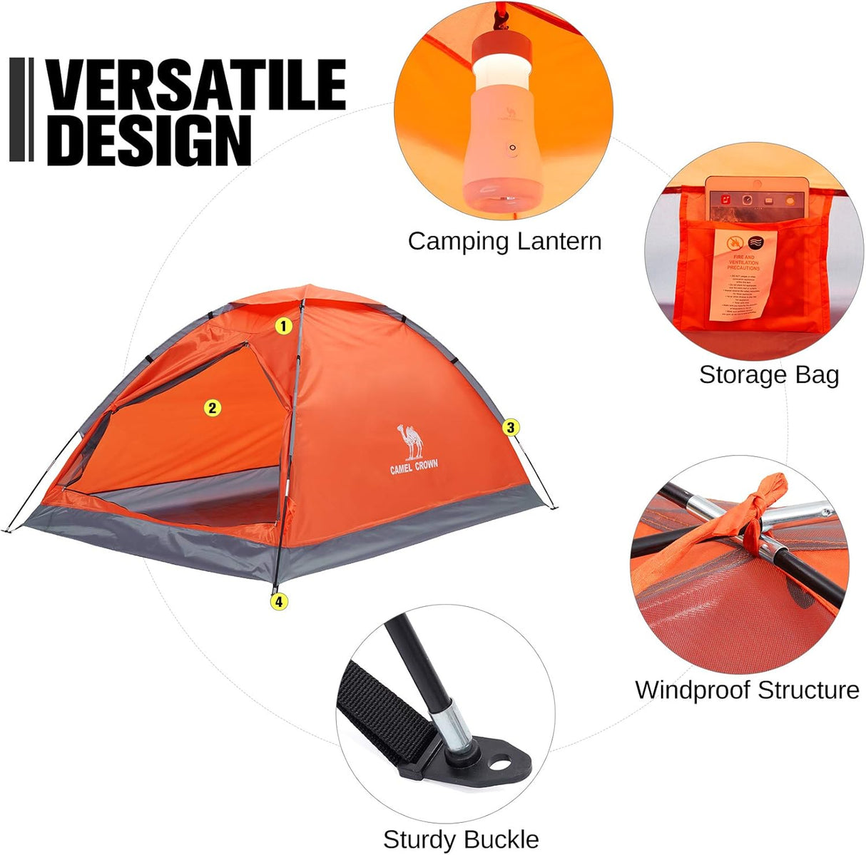Carpa CAMEL CROWN para 2/3/4/5 Personas, Impermeable, Ligera