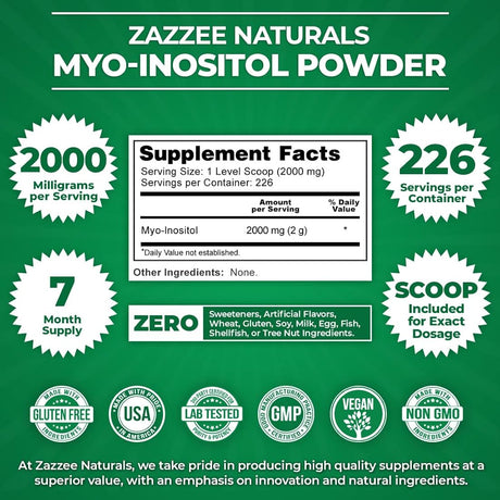 Suplemento Polvo de mio-inositol 16 onzas vegano  100% puro