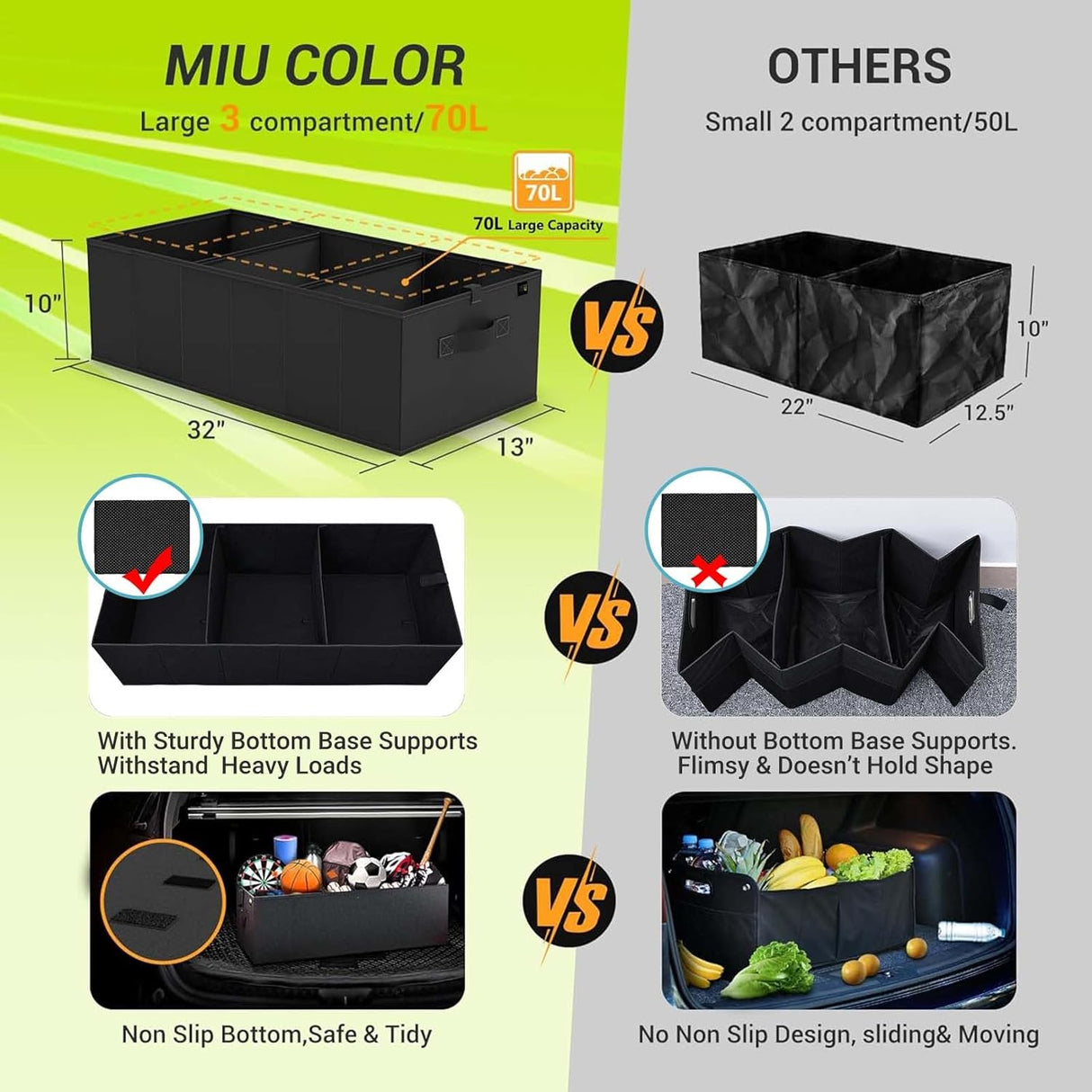 Organizador de Maletero para Auto, Resistente, 3 Compartimentos