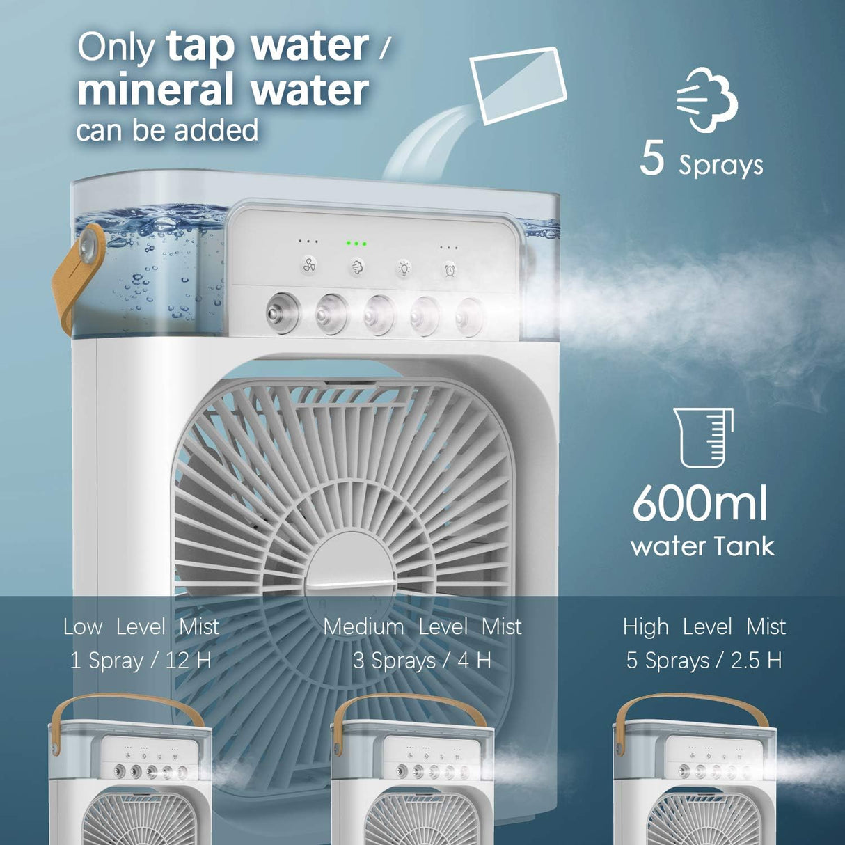 NTMY mini enfriador de aire evaporativo con luz LED.