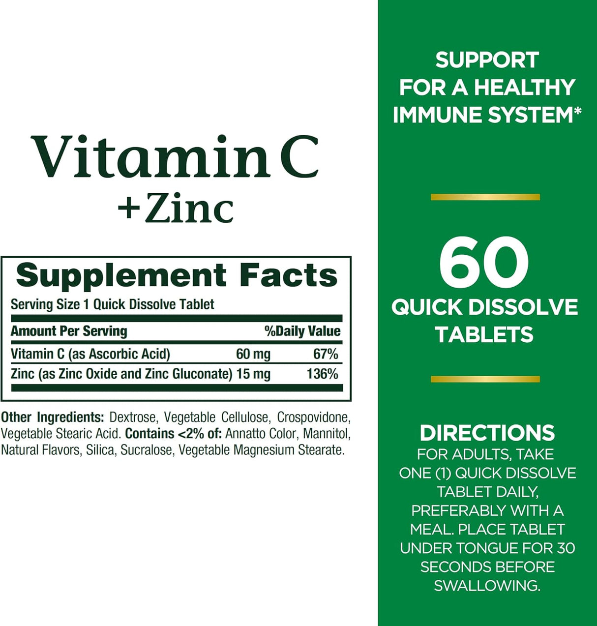 Vitamin C + Zinc by Nature's Bounty, Suplemento Inmune, 60 mg, 60 Tabletas