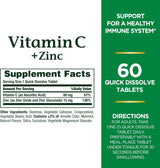 Vitamin C + Zinc by Nature's Bounty, Suplemento Inmune, 60 mg, 60 Tabletas