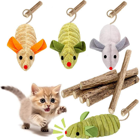 Juguetes para Gato 9Pcs, Ratones Squeak y Palitos Silvervine