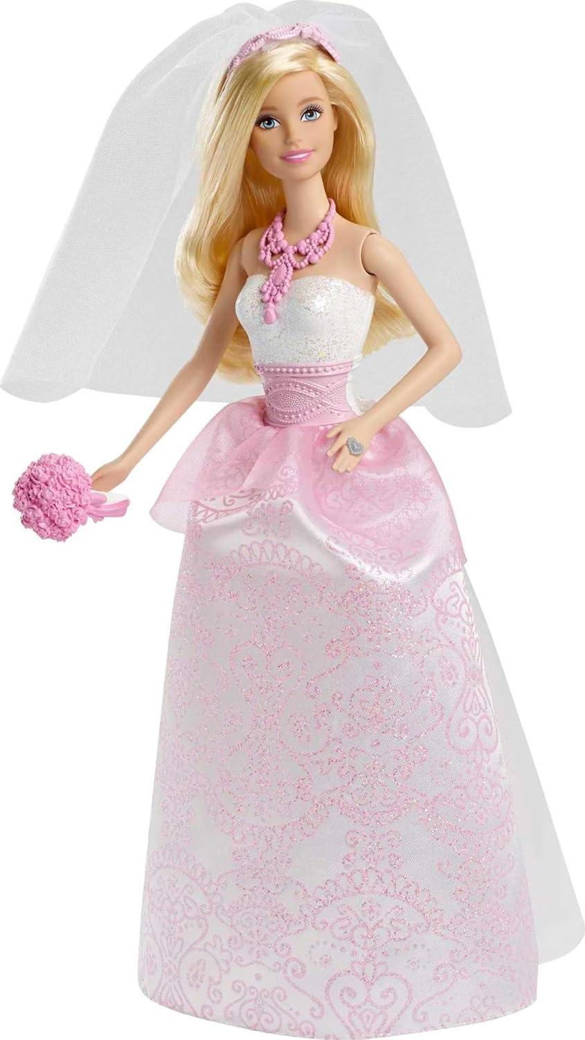 Barbie Conjunto de Ropa y Accesorios para Novia, Blanca y Rosa