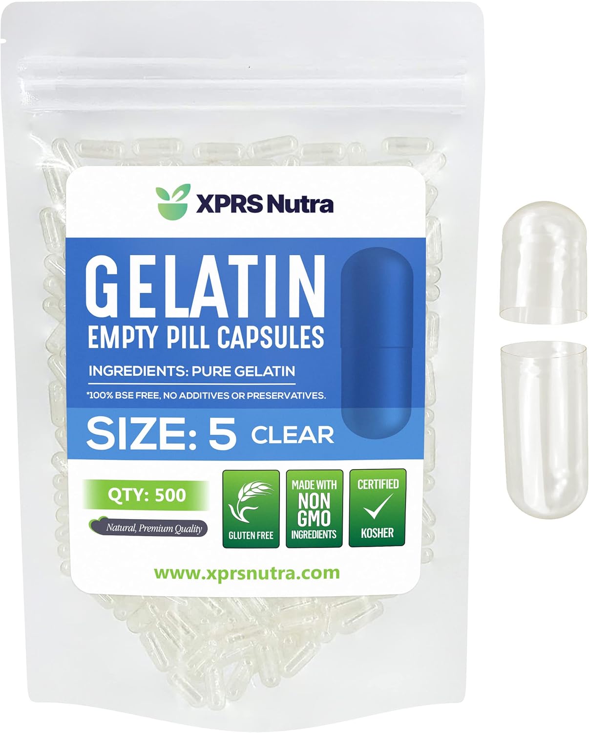 Cápsulas Vacías Tamaño 5 XPRS - 500 Contenido, Gelatina