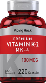 Suplemento de Vitamina K2 MK4 Piping Rock 100mcg 220 Cápsulas