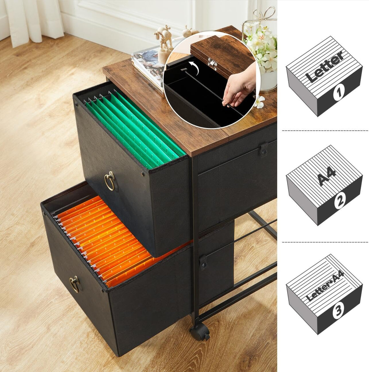 Gabinete de archivo móvil HOOBRO, 2 cajones, modelo BFK20WJ01