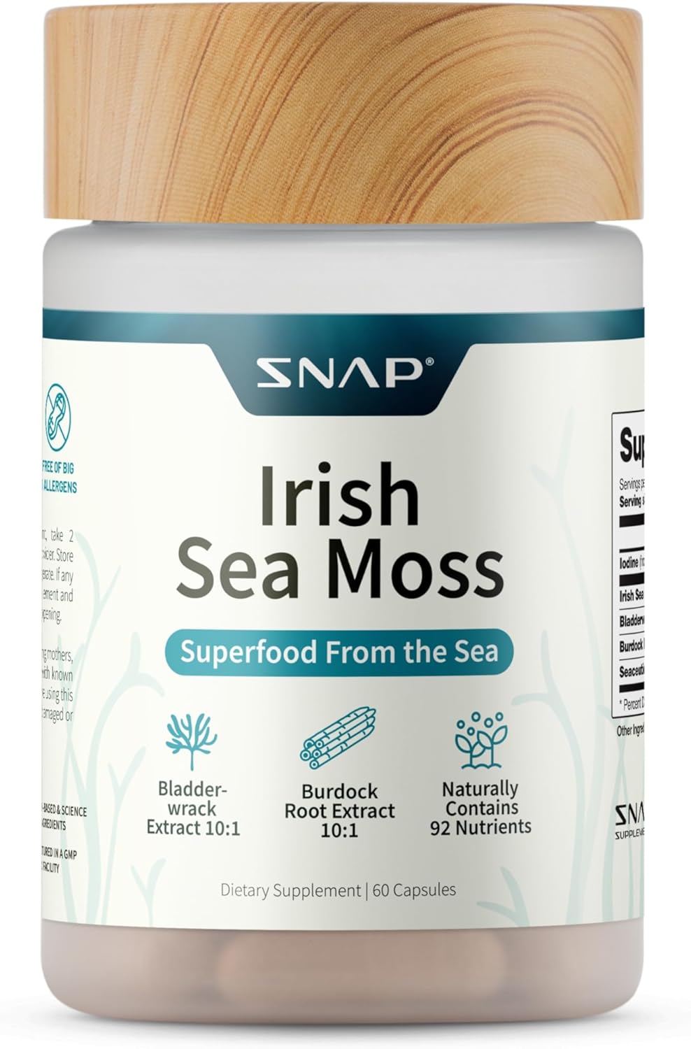 Cápsulas de Musgo de Irlanda con Bladderwrack, raíz de bardana y yodo, 60 cápsulas