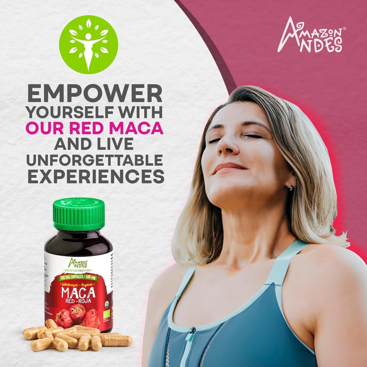 Andes Red Maca Cápsulas - Amazon - Energizante Natural - 1500mg, Vegan