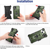 VEGO Funda para iPhone 13 con funda de clip para cinturón, cubierta deslizante para cámara y anillo magnético giratorio de 360°, soporte de grado militar, protección resistente para iPhone 13 de 6.1 pulgadas, color verde oscuro