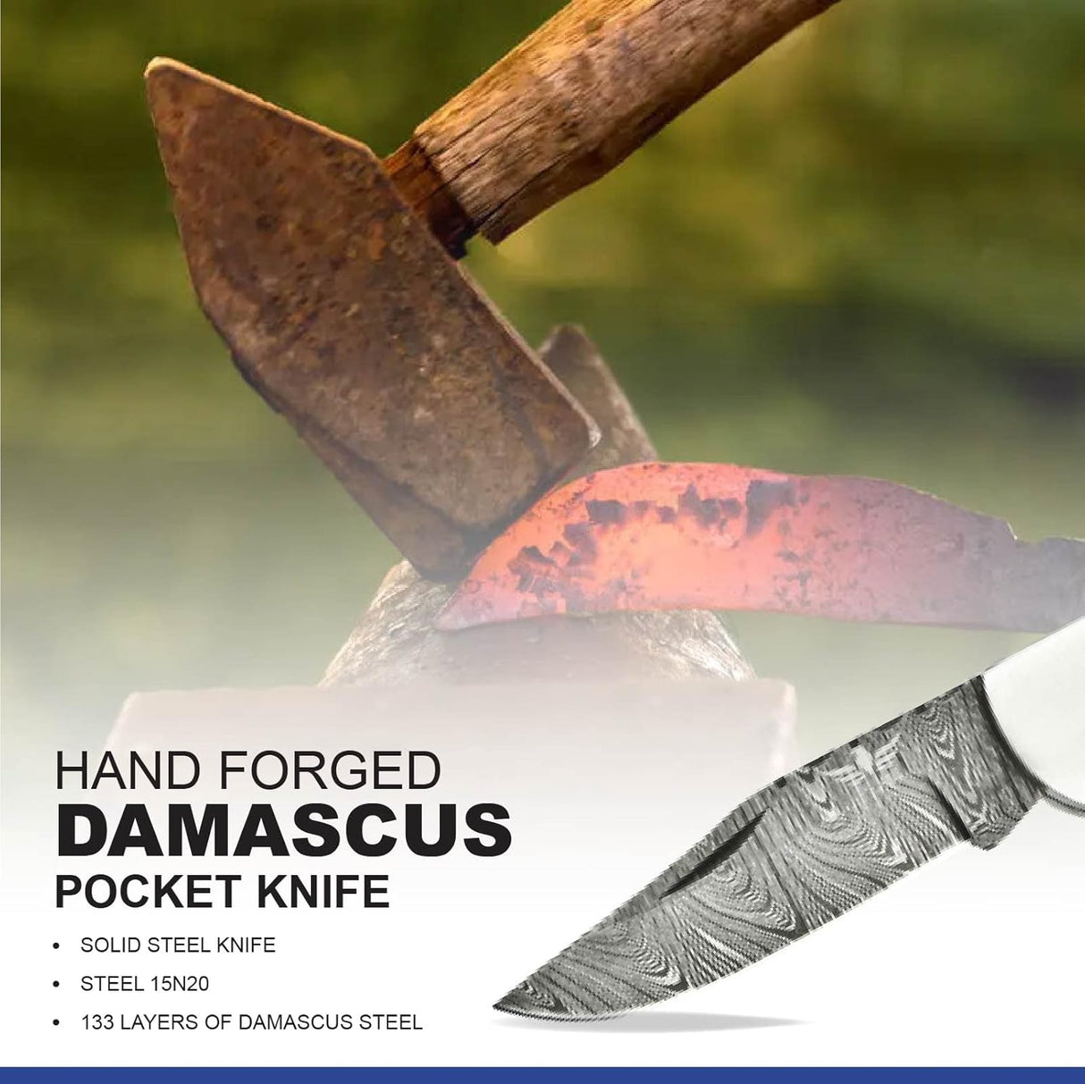 Cuchillo de bolsillo de Damasco para hombre azul