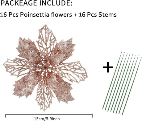 Flores Poinsettia Artificial 16 Pcs - Wironlst Decoraciones Navidad