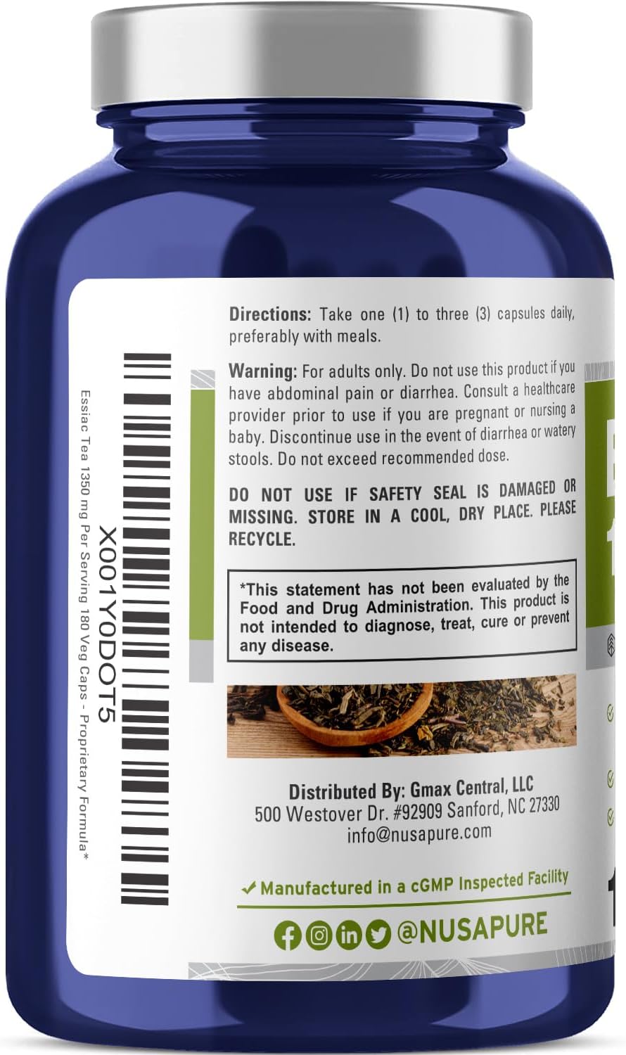 Suplemento Té Essiac 1350 mg 180 cápsulas vegetales sin OMG