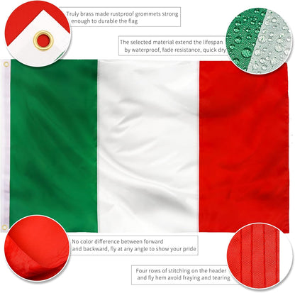 XIFAN Bandera italiana italiana de nailon de alta calidad, 3 x 5 pulgadas, resistente nailon 210D italiano, más fuerte y duradera con rayas cosidas, dobladillo de 4 puntadas, ojales de latón