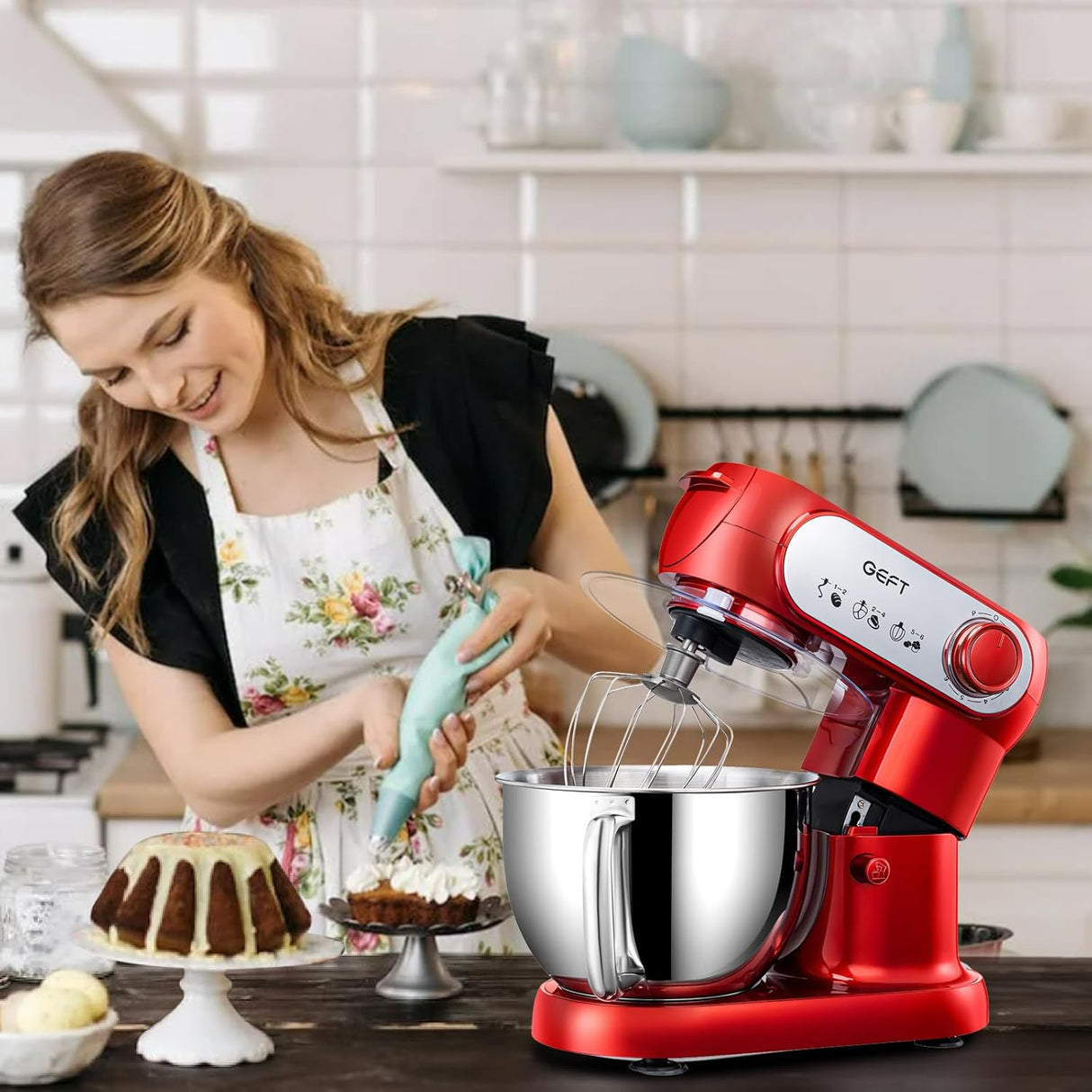 Batidora de pie 6 QT 600W, 6+P velocidades, acero inoxidable