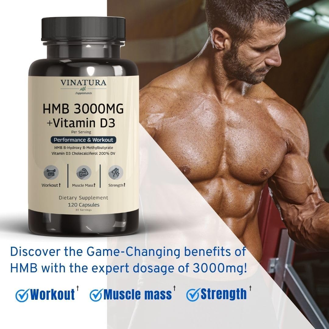 Suplemento HMB 3000mg y Vitamina D3 - 120 Cápsulas USA