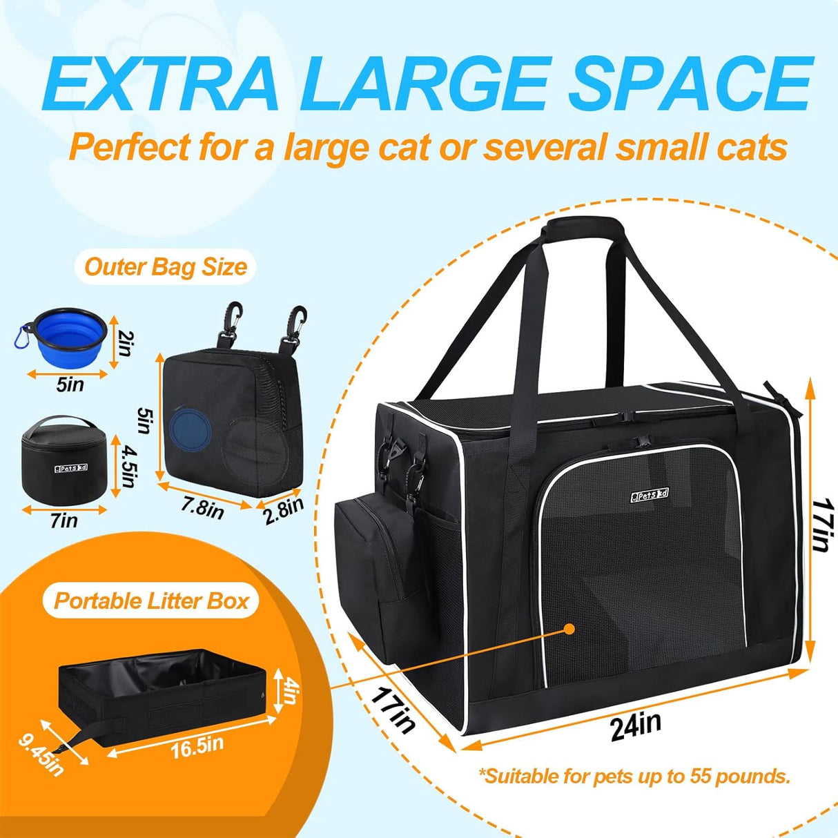 Transportín Petskd 24x17x17 para gatos y perros medianos