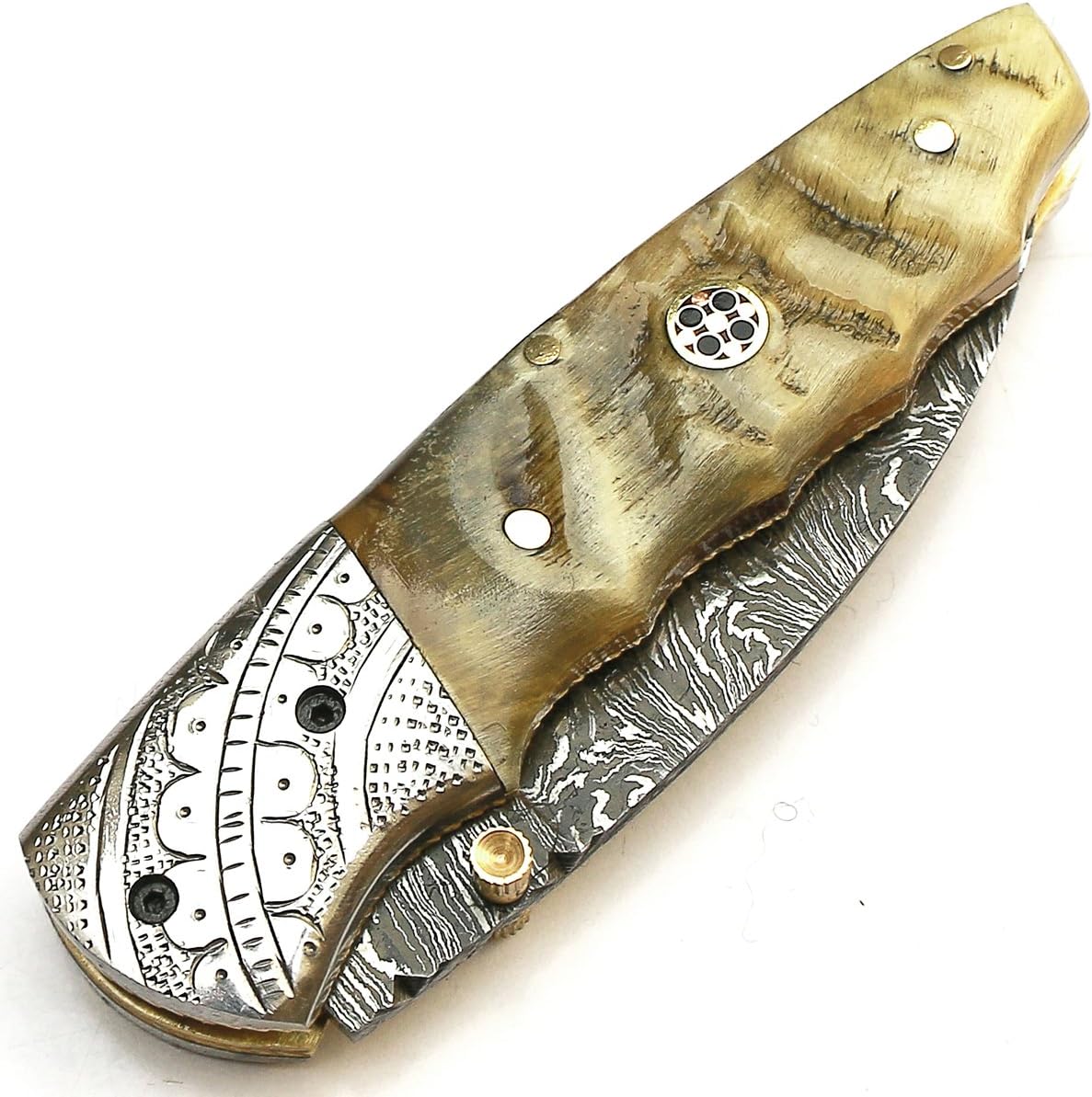 Cuchillo de acero de damasco forjado hecho a mano con funda