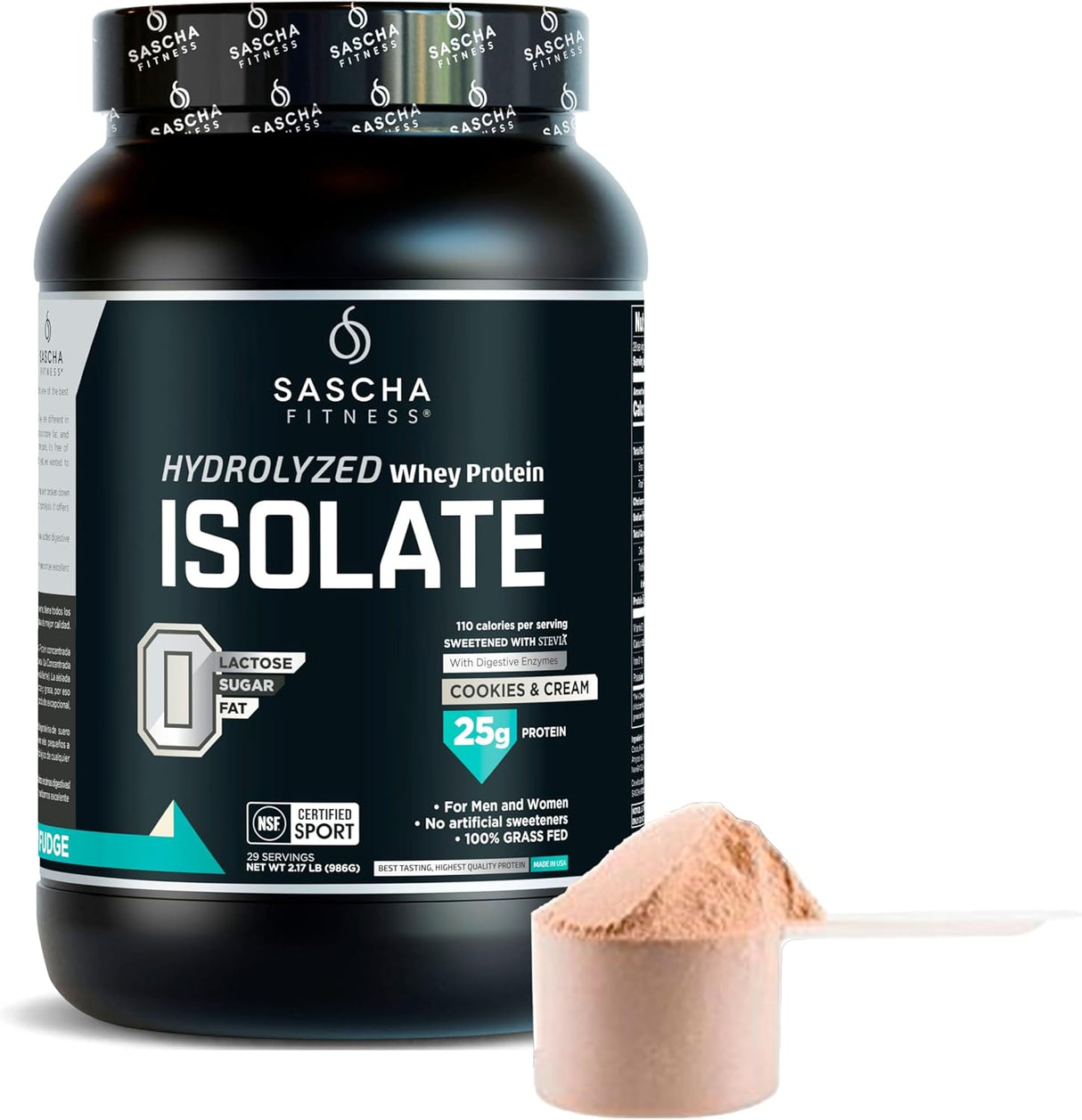 SASCHA FITNESS Proteína de Suero Hidrolizada, 2 lb, Cookies & Cream