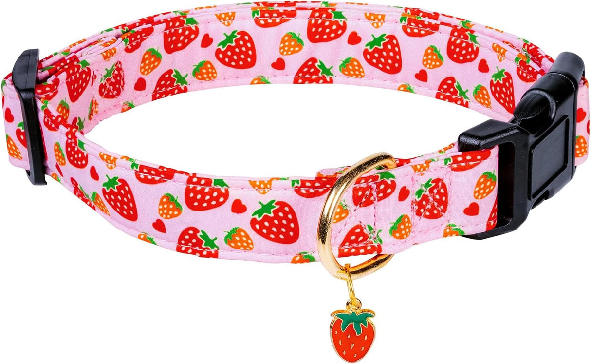 Collar de algodón para perros - Diseño fresa - Ajustable y suave