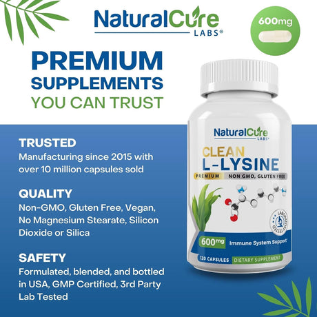 Suplemento Clean L-Lysine 600 mg 120 cápsulas Vegano
