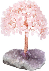Jovivi Árbol de dinero de cristal curativo de cuarzo rosa .