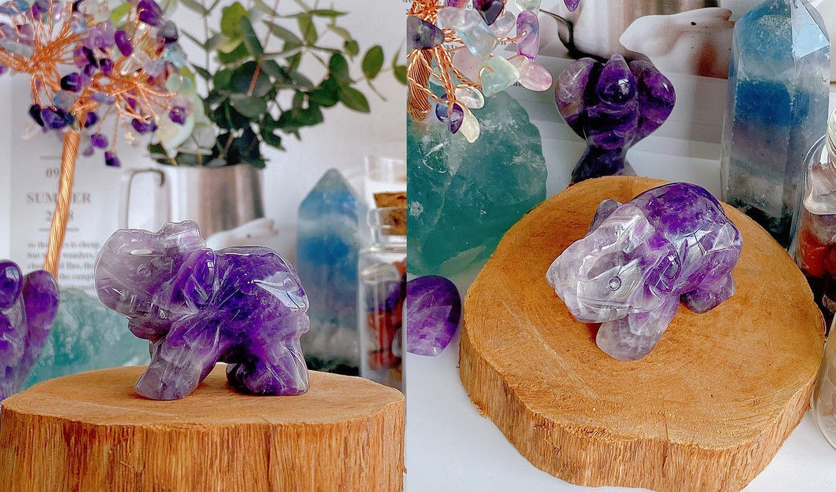 Amatista con cristales de elefante, piedras curativas