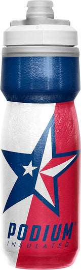CamelBak Podium Chill Botella de agua aislada para bicicleta, botella fácil de apretar, se adapta a la mayoría de jaulas de bicicleta, 21 onzas, Texas