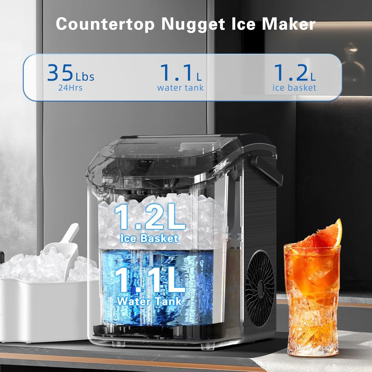 Máquina de Hielo Nugget, con hielo masticable, 35.5Lbs/24Hrs