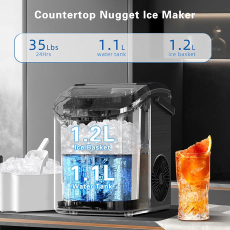 Máquina de Hielo Nugget, con hielo masticable, 35.5Lbs/24Hrs