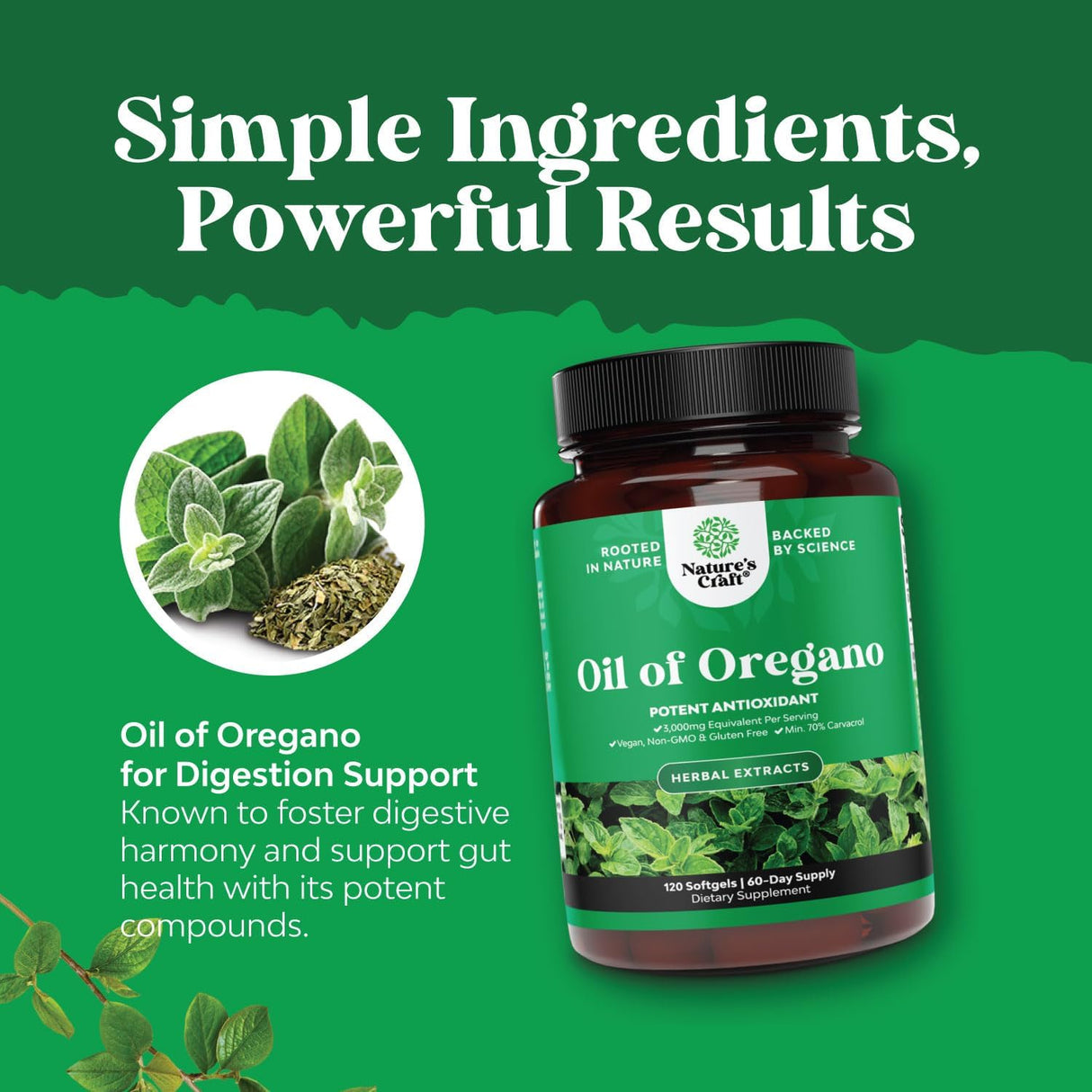 Cápsulas Blandas de Aceite de Orégano Vegano - 3000mg - 70% Carvacrol